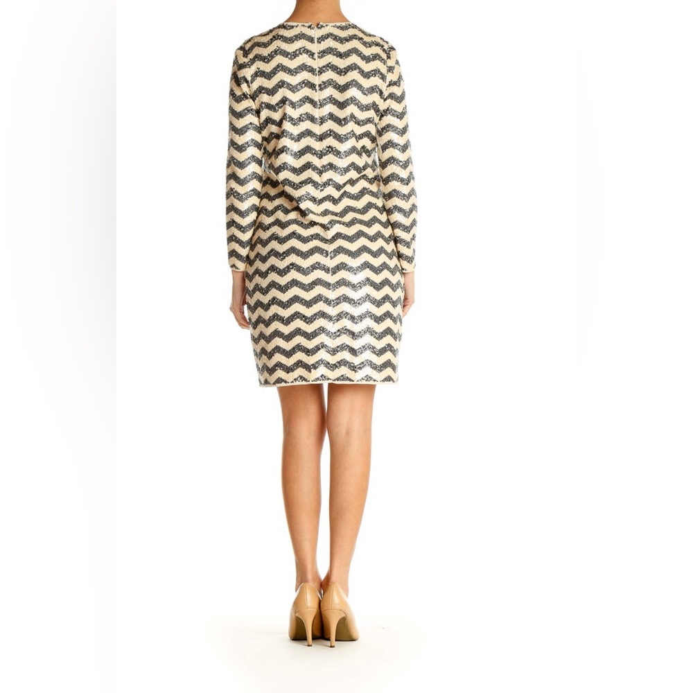 J. Crew Long Sleeve Sequin Chevron Shift Dress in Gold and Black - Picture 2 of 8